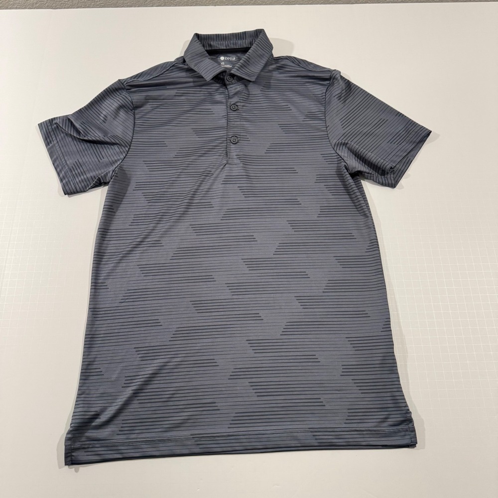 Zella Polo Shirt Mens XS Gray Linear Graphic Performance Short Sleeve NR469262MN